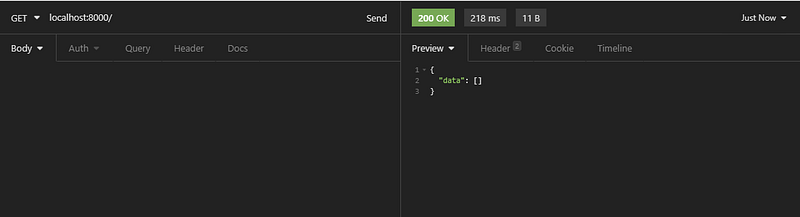 GET / with empty array response.