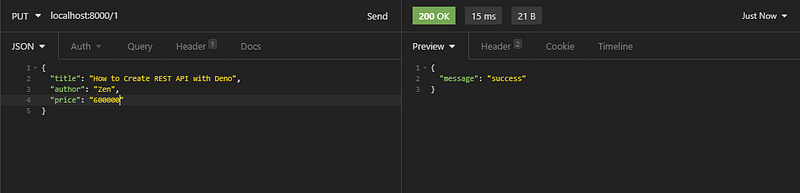 PUT /:id to update data with id entered in the URL.
